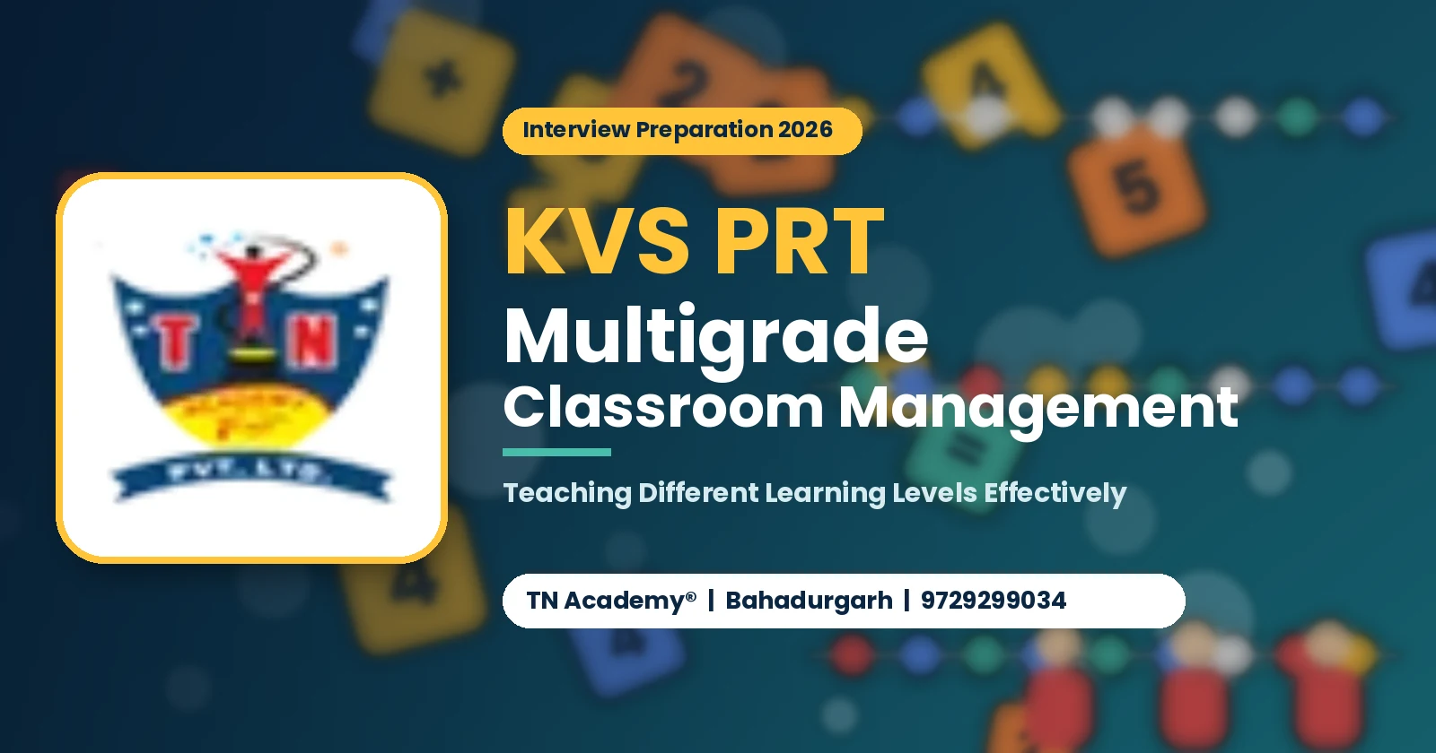 KVS PRT Multigrade Classroom Management 2026: Teaching Different Learning Levels Effectively Imagine karein ek classroom mein students ka learning level same nahi hai। Kuch students basic concept quickly understand kar lete hain, kuch ko extra explanation chahiye aur kuch students ko repeated practice ki requirement hoti hai। Ab panel poochta hai: "How will you manage a multigrade or mixed-level classroom?" Candidate agar sirf ye answer deta hai: "I will teach all students equally." — to answer incomplete reh sakta hai। Real classroom mein equal opportunity ka matlab har student ko exactly same activity dena zaroori nahi hai। Teacher ko students ki learning needs ko samajhkar teaching ko adjust karna pad sakta hai। Simple approach: Assess → Group/Plan → Explain → Practice → Support → Assess Again What Is a Multigrade Classroom? Multigrade classroom generally aisi classroom situation ko refer karta hai jahan ek teacher ko different grades/classes ke learners ke saath teaching manage karni pad sakti hai। Lekin interview preparation mein multigrade aur mixed-ability/multilevel classroom ko confuse nahi karna chahiye। Multigrade — Different grade levels ke learners। Mixed-Ability / Multilevel — Same classroom ya learning group mein students ki understanding aur learning levels different hona। Interview mein question ke exact wording ko carefully samjhein। Multigrade Classroom Mein Teacher Ki Main Challenge Kya Ho Sakti Hai? Possible challenges: Different learning objectives Different difficulty levels Time management Student engagement Classroom noise Independent work Assessment Teacher attention distribution Teaching materials Isliye planning bahut important ho jaati hai। KVS PRT Multigrade Classroom Management — Practical Strategy Step 1: Know Your Learners Sabse pehle students ke Current understanding, Learning level, Strengths, Difficulties, Previous knowledge ko samajhne ki koshish karein। Iske liye observation aur simple assessment useful ho sakta hai। Step 2: Learning Objectives Clear Rakhein Different groups ke students ke learning objectives different ho sakte hain। For example: Group A — Basic counting, Group B — Addition, Group C — Word problems। Teacher ko pata hona chahiye ki har group ko lesson ke end mein kya samajhna hai। Step 3: Students Ko Meaningful Tasks Dein Jab teacher ek group ko direct instruction de raha ho, doosre students ko independent ya collaborative task diya ja sakta hai। Example: Teacher with Group A — Counting practice; Group B — Number-card activity; Group C — Worksheet/application problem। Important point: Tasks sirf students ko busy rakhne ke liye nahi hone chahiye। Task ka clear learning purpose hona chahiye। Step 4: TLM Ka Use Karein TLM multilevel classroom mein useful ho sakta hai। Maths examples: Number cards, Counters, Sticks, Beads, Shape cards, Number line, Place-value cards। Aap different groups ko different difficulty ke tasks de sakte hain। Step 5: Peer Learning Ka Use Students ek doosre se bhi learn kar sakte hain। Lekin peer learning ko properly structure karna zaroori hai। Example: Ek student apne partner ko counting activity explain kare। Teacher observe kare ki concept correct way mein communicate ho raha hai ya nahi। Peer learning ka matlab ye nahi ki teacher apni responsibility students ko transfer kar de। Step 6: Classroom Routines Develop Karein Multigrade classroom mein clear routines ka role important ho sakta hai। Students ko pata hona chahiye: Teacher kis group ke saath hai Independent work kab karna hai Activity material kaise use karna hai Help kaise request karni hai Task complete hone ke baad kya karna hai Clear routine se unnecessary interruptions reduce kiye ja sakte hain। Step 7: Continuous Assessment Teacher ko sirf final test ka wait nahi karna chahiye। Small checks use kiye ja sakte hain: Oral questions, Short worksheet, Observation, Board response, Exit question, Activity performance। Example: "Before we finish, tell me one thing you learned today." Simple check se teacher ko student understanding ka idea mil sakta hai। Multigrade Classroom Example — Primary Maths Suppose teacher ke paas different learning levels hain। Group 1 — Counting up to 20 — Activity: Number cards arrange karna। Group 2 — Addition within basic numbers — Activity: Counters use karke addition solve karna। Group 3 — Simple word problems — Activity: Daily-life situations solve karna। Teacher groups ko rotate kar sakta hai, depending on lesson plan and classroom requirements। Is approach ka objective hai: Same classroom + Different learning needs + Structured tasks KVS PRT Interview Question: How Will You Manage Different Learning Levels? Aap answer ko simple rakhein: "First, I would assess the learning levels of the students. Then I would plan differentiated tasks according to their needs. While working directly with one group, I would provide meaningful independent or collaborative activities to other students. I would continuously observe and assess their progress and adjust my teaching accordingly." Ye answer ratne ke liye nahi, samajhne ke liye hai। What If One Group Finishes Early? Ye practical follow-up question ho sakta hai। Aap ready extension activity rakh sakte hain। For example, main task complete karne ke baad: Challenge question, Application problem, Puzzle, Extra practice, Explain-your-method activity। Isse early finish karne wale students engaged reh sakte hain। What If One Group Needs More Teacher Attention? Teacher ko poori class chhodkar ek group par indefinitely focus nahi karna chahiye। Possible strategy: Short focused instruction → Independent task → Check → Move to next group Agar kisi student ko additional support chahiye, to lesson planning mein uske liye appropriate support time include karein। Multigrade Classroom Mein Classroom Management Management ka matlab sirf silence maintain karna nahi hai। Good classroom management mein: Clear instructions, Classroom routines, Student engagement, Appropriate seating/grouping, Time management, Positive reinforcement, Monitoring, Smooth transitions जैसे areas bhi aate hain। Group Work Mein Noise Kaise Manage Karein? Activity ke start hone se pehle rules clear karein। For example: Rule 1: Speak softly। Rule 2: Take turns। Rule 3: Use materials carefully। Rule 4: Ask your group first before interrupting the teacher। Rule 5: Stop signal par activity pause karein। Simple routines repeatedly practise karne se students ko expectations samajhne mein help mil sakti hai। Multigrade Classroom Mein Assessment Kaise Karein? Assessment ko lesson ka natural part banayein। Before Teaching — Previous knowledge check। During Teaching — Questions + observation + activity। After Teaching — Short assessment। Example: "Show me one way to solve this." Ya: "Tell me what you learned today." Isse teacher next lesson ki planning better adjust kar sakta hai। KVS PRT Interview Mein Multigrade Classroom Ke Cross Questions Agar aap bolte hain: "I will use group work." Panel pooch sakta hai: "What if group work creates noise?" Aap bolte hain: "I will establish clear activity rules." Panel: "What if students still don't follow the rules?" Aapko monitoring, redirection aur applicable classroom/school procedure explain karna hoga। Isliye answer ka next layer ready rakhein। Classroom situation-based cross-questioning ki detailed practice ke liye yeh guide bhi padhein: KVS PRT Classroom Situation Questions 2026 10 KVS PRT Multigrade Classroom Practice Questions What is a multigrade classroom? What is the difference between multigrade and mixed-ability classroom? How will you manage different learning levels? How will you divide students into groups? What will other students do while you teach one group? How will you use TLM in a multilevel classroom? How will you assess different groups? What if one group finishes early? What if one group needs more support? How will you manage noise during group activities? Multigrade Classroom — Common Mistakes Mistake 1: Same Task for Everyone — Every learner ko exactly same difficulty ka task dena learning differences ignore kar sakta hai। Mistake 2: One Group Ko Ignore Karna — Teacher ek group ke saath busy hai aur doosre groups ka monitoring nahi kar raha। Mistake 3: Group Work Without Instructions — Activity start kar di but students ko roles/rules clear nahi। Mistake 4: Only Worksheet-Based Teaching — Har learner ko sirf worksheet de dena effective differentiation nahi hai। Mistake 5: No Assessment — Teacher ko pata hi nahi ki kis group ne kya learn kiya। Special Educator Interview Preparation — Practical Equipment Special Educator PRT + TGT candidates ko interview preparation ke saath practical tools ki understanding bhi prepare karni chahiye। Braille Slate — Braille writing ke learning/practice context mein use hota hai। Taylor Frame — Tactile mathematical work aur calculations ke practice context mein relevant tool hai। White Cane — Mobility and independent navigation support ke liye important tool hai। German Slate — Braille writing/practice ke context mein prepare kiya ja sakta hai। Interview mein prepare karein: What is it? → What is its purpose? → Who may use it? → Practical application kya hai? TN Academy® KVS PRT Interview Preparation 2026 KVS PRT Interview Preparation 2026 — 4th Fresh Batch ke liye TN Academy® Bahadurgarh mein 20-Day Interview Preparation Module ke through structured interview practice par focus kiya ja raha hai। Preparation mein: Self Introduction → Biodata → Personal Interview → Classroom Situations → Pedagogy → Child Psychology → Demo Teaching → Student Interaction → TLM → Cross Questioning → Mock Interview → Feedback जैसे areas par practice ki ja sakti hai। KVS Special Educator PRT + TGT Interview Preparation 2026 — 5th Fresh Batch ke liye Special Educator PRT + TGT interview preparation mein interview questions, classroom situations, demo preparation aur practical equipment-oriented questions ko prepare kiya ja sakta hai। Special Educator candidates Braille Slate • Taylor Frame • White Cane • German Slate ke purpose aur practical application ko clearly samajhkar practice karein। Why Practical Interview Practice Matters KVS PRT interview mein answer pata hona aur panel ke saamne us answer ko situation ke saath explain kar pana different skills hain। Isliye practice cycle rakhein: Prepare → Speak → Cross Question → Feedback → Correction → Re-practice TN Academy® ke Founder • Director • CEO Tarun Dhankar — Career Mentor, Interview Panelist, Mathematician aur Educator — ke guidance mein candidates practical interview presentation, classroom situations aur Maths demo teaching jaise areas par practice kar sakte hain। Call / WhatsApp: 9729299034 TN Academy® — Trusted Education Legacy Since 14 March 2013 Bahadurgarh • Delhi NCR Note: Interview preparation training support provide karti hai। Selection, interview marks ya appointment ki guarantee nahi hai। Frequently Asked Questions 1. What is a multigrade classroom? A multigrade classroom is a classroom situation where a teacher may work with learners from different grade levels. 2. What is a mixed-ability classroom? It refers to learners having different levels of understanding, skills or learning needs within a classroom or learning group. 3. How can a teacher manage different learning levels? Assessment, differentiated tasks, meaningful group work, TLM, individual support and continuous monitoring can be used according to classroom needs. 4. What should students do while the teacher teaches another group? Students can work on planned independent, pair or group activities that have a clear learning objective. 5. How can TLM help in a multilevel Maths classroom? Appropriate TLM can make concepts concrete and allow tasks to be adjusted according to students' learning levels. 6. How can a teacher control noise during group work? Set clear instructions, activity rules, time limits and stop signals before starting the activity, and monitor students during the task. 7. What Special Educator equipment should I prepare? Candidates can prepare tools such as Braille Slate, Taylor Frame, White Cane and German Slate along with their purpose and practical application. 8. Does classroom management preparation guarantee KVS selection? No. Preparation can help candidates practise relevant skills and questions, but selection, interview marks and appointment cannot be guaranteed. Blog — SEO / Publishing Setup Primary Keyword: KVS PRT Multigrade Classroom Management Secondary Keywords: KVS PRT multigrade classroom, multigrade classroom management, KVS PRT classroom management, KVS PRT interview preparation, KVS PRT classroom management questions, multilevel classroom teaching, mixed ability classroom, KVS PRT teaching strategies Long-Tail Keywords: how to manage a multigrade classroom as a teacher, KVS PRT multigrade classroom interview question, KVS PRT mixed ability classroom management, how to teach different learning levels in one classroom, multigrade teaching strategies for primary teachers, KVS PRT classroom management interview preparation Suggested Slug: kvs-prt-multigrade-classroom-management-2026 Suggested Canonical URL: https://tnacademy.in/kvs-prt-multigrade-classroom-management-2026/ SEO Title: KVS PRT Multigrade Classroom Management 2026: Teaching Tips Meta Description: KVS PRT interview ke liye multigrade classroom management kaise prepare karein? Learn practical strategies for different classes, learning levels, activities, assessment and classroom management in Hinglish. Category: KVS Interview Preparation Tags: KVS PRT 2026, Multigrade Classroom, Classroom Management, PRT Interview, KVS Interview Preparation, Primary Teaching, Teaching Strategies Featured Image ALT: KVS PRT Multigrade Classroom Management 2026 Internal Link: KVS PRT Classroom Situation Questions 2026 — embedded in "Cross Questions" section KVS PRT Multigrade Classroom Management 2026: Teaching Different Learning Levels Effectively Imagine karein ek classroom mein students ka learning level same nahi hai। Kuch students basic concept quickly understand kar lete hain, kuch ko extra explanation chahiye aur kuch students ko repeated practice ki requirement hoti hai। Ab panel poochta hai: "How will you manage a multigrade or mixed-level classroom?" Candidate agar sirf ye answer deta hai: "I will teach all students equally." — to answer incomplete reh sakta hai। Real classroom mein equal opportunity ka matlab har student ko exactly same activity dena zaroori nahi hai। Teacher ko students ki learning needs ko samajhkar teaching ko adjust karna pad sakta hai। Simple approach: Assess → Group/Plan → Explain → Practice → Support → Assess Again What Is a Multigrade Classroom? Multigrade classroom generally aisi classroom situation ko refer karta hai jahan ek teacher ko different grades/classes ke learners ke saath teaching manage karni pad sakti hai। Lekin interview preparation mein multigrade aur mixed-ability/multilevel classroom ko confuse nahi karna chahiye। Multigrade — Different grade levels ke learners। Mixed-Ability / Multilevel — Same classroom ya learning group mein students ki understanding aur learning levels different hona। Interview mein question ke exact wording ko carefully samjhein। Multigrade Classroom Mein Teacher Ki Main Challenge Kya Ho Sakti Hai? Possible challenges: Different learning objectives Different difficulty levels Time management Student engagement Classroom noise Independent work Assessment Teacher attention distribution Teaching materials Isliye planning bahut important ho jaati hai। KVS PRT Multigrade Classroom Management — Practical Strategy Step 1: Know Your Learners Sabse pehle students ke Current understanding, Learning level, Strengths, Difficulties, Previous knowledge ko samajhne ki koshish karein। Iske liye observation aur simple assessment useful ho sakta hai। Step 2: Learning Objectives Clear Rakhein Different groups ke students ke learning objectives different ho sakte hain। For example: Group A — Basic counting, Group B — Addition, Group C — Word problems। Teacher ko pata hona chahiye ki har group ko lesson ke end mein kya samajhna hai। Step 3: Students Ko Meaningful Tasks Dein Jab teacher ek group ko direct instruction de raha ho, doosre students ko independent ya collaborative task diya ja sakta hai। Example: Teacher with Group A — Counting practice; Group B — Number-card activity; Group C — Worksheet/application problem। Important point: Tasks sirf students ko busy rakhne ke liye nahi hone chahiye। Task ka clear learning purpose hona chahiye। Step 4: TLM Ka Use Karein TLM multilevel classroom mein useful ho sakta hai। Maths examples: Number cards, Counters, Sticks, Beads, Shape cards, Number line, Place-value cards। Aap different groups ko different difficulty ke tasks de sakte hain। Step 5: Peer Learning Ka Use Students ek doosre se bhi learn kar sakte hain। Lekin peer learning ko properly structure karna zaroori hai। Example: Ek student apne partner ko counting activity explain kare। Teacher observe kare ki concept correct way mein communicate ho raha hai ya nahi। Peer learning ka matlab ye nahi ki teacher apni responsibility students ko transfer kar de। Step 6: Classroom Routines Develop Karein Multigrade classroom mein clear routines ka role important ho sakta hai। Students ko pata hona chahiye: Teacher kis group ke saath hai Independent work kab karna hai Activity material kaise use karna hai Help kaise request karni hai Task complete hone ke baad kya karna hai Clear routine se unnecessary interruptions reduce kiye ja sakte hain। Step 7: Continuous Assessment Teacher ko sirf final test ka wait nahi karna chahiye। Small checks use kiye ja sakte hain: Oral questions, Short worksheet, Observation, Board response, Exit question, Activity performance। Example: "Before we finish, tell me one thing you learned today." Simple check se teacher ko student understanding ka idea mil sakta hai। Multigrade Classroom Example — Primary Maths Suppose teacher ke paas different learning levels hain। Group 1 — Counting up to 20 — Activity: Number cards arrange karna। Group 2 — Addition within basic numbers — Activity: Counters use karke addition solve karna। Group 3 — Simple word problems — Activity: Daily-life situations solve karna। Teacher groups ko rotate kar sakta hai, depending on lesson plan and classroom requirements। Is approach ka objective hai: Same classroom + Different learning needs + Structured tasks KVS PRT Interview Question: How Will You Manage Different Learning Levels? Aap answer ko simple rakhein: "First, I would assess the learning levels of the students. Then I would plan differentiated tasks according to their needs. While working directly with one group, I would provide meaningful independent or collaborative activities to other students. I would continuously observe and assess their progress and adjust my teaching accordingly." Ye answer ratne ke liye nahi, samajhne ke liye hai। What If One Group Finishes Early? Ye practical follow-up question ho sakta hai। Aap ready extension activity rakh sakte hain। For example, main task complete karne ke baad: Challenge question, Application problem, Puzzle, Extra practice, Explain-your-method activity। Isse early finish karne wale students engaged reh sakte hain। What If One Group Needs More Teacher Attention? Teacher ko poori class chhodkar ek group par indefinitely focus nahi karna chahiye। Possible strategy: Short focused instruction → Independent task → Check → Move to next group Agar kisi student ko additional support chahiye, to lesson planning mein uske liye appropriate support time include karein। Multigrade Classroom Mein Classroom Management Management ka matlab sirf silence maintain karna nahi hai। Good classroom management mein: Clear instructions, Classroom routines, Student engagement, Appropriate seating/grouping, Time management, Positive reinforcement, Monitoring, Smooth transitions जैसे areas bhi aate hain। Group Work Mein Noise Kaise Manage Karein? Activity ke start hone se pehle rules clear karein। For example: Rule 1: Speak softly। Rule 2: Take turns। Rule 3: Use materials carefully। Rule 4: Ask your group first before interrupting the teacher। Rule 5: Stop signal par activity pause karein। Simple routines repeatedly practise karne se students ko expectations samajhne mein help mil sakti hai। Multigrade Classroom Mein Assessment Kaise Karein? Assessment ko lesson ka natural part banayein। Before Teaching — Previous knowledge check। During Teaching — Questions + observation + activity। After Teaching — Short assessment। Example: "Show me one way to solve this." Ya: "Tell me what you learned today." Isse teacher next lesson ki planning better adjust kar sakta hai। KVS PRT Interview Mein Multigrade Classroom Ke Cross Questions Agar aap bolte hain: "I will use group work." Panel pooch sakta hai: "What if group work creates noise?" Aap bolte hain: "I will establish clear activity rules." Panel: "What if students still don't follow the rules?" Aapko monitoring, redirection aur applicable classroom/school procedure explain karna hoga। Isliye answer ka next layer ready rakhein। Classroom situation-based cross-questioning ki detailed practice ke liye yeh guide bhi padhein: KVS PRT Classroom Situation Questions 2026 10 KVS PRT Multigrade Classroom Practice Questions What is a multigrade classroom? What is the difference between multigrade and mixed-ability classroom? How will you manage different learning levels? How will you divide students into groups? What will other students do while you teach one group? How will you use TLM in a multilevel classroom? How will you assess different groups? What if one group finishes early? What if one group needs more support? How will you manage noise during group activities? Multigrade Classroom — Common Mistakes Mistake 1: Same Task for Everyone — Every learner ko exactly same difficulty ka task dena learning differences ignore kar sakta hai। Mistake 2: One Group Ko Ignore Karna — Teacher ek group ke saath busy hai aur doosre groups ka monitoring nahi kar raha। Mistake 3: Group Work Without Instructions — Activity start kar di but students ko roles/rules clear nahi। Mistake 4: Only Worksheet-Based Teaching — Har learner ko sirf worksheet de dena effective differentiation nahi hai। Mistake 5: No Assessment — Teacher ko pata hi nahi ki kis group ne kya learn kiya। Special Educator Interview Preparation — Practical Equipment Special Educator PRT + TGT candidates ko interview preparation ke saath practical tools ki understanding bhi prepare karni chahiye। Braille Slate — Braille writing ke learning/practice context mein use hota hai। Taylor Frame — Tactile mathematical work aur calculations ke practice context mein relevant tool hai। White Cane — Mobility and independent navigation support ke liye important tool hai। German Slate — Braille writing/practice ke context mein prepare kiya ja sakta hai। Interview mein prepare karein: What is it? → What is its purpose? → Who may use it? → Practical application kya hai? TN Academy® KVS PRT Interview Preparation 2026 KVS PRT Interview Preparation 2026 — 4th Fresh Batch ke liye TN Academy® Bahadurgarh mein 20-Day Interview Preparation Module ke through structured interview practice par focus kiya ja raha hai। Preparation mein: Self Introduction → Biodata → Personal Interview → Classroom Situations → Pedagogy → Child Psychology → Demo Teaching → Student Interaction → TLM → Cross Questioning → Mock Interview → Feedback जैसे areas par practice ki ja sakti hai। KVS Special Educator PRT + TGT Interview Preparation 2026 — 5th Fresh Batch ke liye Special Educator PRT + TGT interview preparation mein interview questions, classroom situations, demo preparation aur practical equipment-oriented questions ko prepare kiya ja sakta hai। Special Educator candidates Braille Slate • Taylor Frame • White Cane • German Slate ke purpose aur practical application ko clearly samajhkar practice karein। Why Practical Interview Practice Matters KVS PRT interview mein answer pata hona aur panel ke saamne us answer ko situation ke saath explain kar pana different skills hain। Isliye practice cycle rakhein: Prepare → Speak → Cross Question → Feedback → Correction → Re-practice TN Academy® ke Founder • Director • CEO Tarun Dhankar — Career Mentor, Interview Panelist, Mathematician aur Educator — ke guidance mein candidates practical interview presentation, classroom situations aur Maths demo teaching jaise areas par practice kar sakte hain। Call / WhatsApp: 9729299034 TN Academy® — Trusted Education Legacy Since 14 March 2013 Bahadurgarh • Delhi NCR Note: Interview preparation training support provide karti hai। Selection, interview marks ya appointment ki guarantee nahi hai। Frequently Asked Questions 1. What is a multigrade classroom? A multigrade classroom is a classroom situation where a teacher may work with learners from different grade levels. 2. What is a mixed-ability classroom? It refers to learners having different levels of understanding, skills or learning needs within a classroom or learning group. 3. How can a teacher manage different learning levels? Assessment, differentiated tasks, meaningful group work, TLM, individual support and continuous monitoring can be used according to classroom needs. 4. What should students do while the teacher teaches another group? Students can work on planned independent, pair or group activities that have a clear learning objective. 5. How can TLM help in a multilevel Maths classroom? Appropriate TLM can make concepts concrete and allow tasks to be adjusted according to students' learning levels. 6. How can a teacher control noise during group work? Set clear instructions, activity rules, time limits and stop signals before starting the activity, and monitor students during the task. 7. What Special Educator equipment should I prepare? Candidates can prepare tools such as Braille Slate, Taylor Frame, White Cane and German Slate along with their purpose and practical application. 8. Does classroom management preparation guarantee KVS selection? No. Preparation can help candidates practise relevant skills and questions, but selection, interview marks and appointment cannot be guaranteed. Blog — SEO / Publishing Setup Primary Keyword: KVS PRT Multigrade Classroom Management Secondary Keywords: KVS PRT multigrade classroom, multigrade classroom management, KVS PRT classroom management, KVS PRT interview preparation, KVS PRT classroom management questions, multilevel classroom teaching, mixed ability classroom, KVS PRT teaching strategies Long-Tail Keywords: how to manage a multigrade classroom as a teacher, KVS PRT multigrade classroom interview question, KVS PRT mixed ability classroom management, how to teach different learning levels in one classroom, multigrade teaching strategies for primary teachers, KVS PRT classroom management interview preparation Suggested Slug: kvs-prt-multigrade-classroom-management-2026 Suggested Canonical URL: https://tnacademy.in/kvs-prt-multigrade-classroom-management-2026/ SEO Title: KVS PRT Multigrade Classroom Management 2026: Teaching Tips Meta Description: KVS PRT interview ke liye multigrade classroom management kaise prepare karein? Learn practical strategies for different classes, learning levels, activities, assessment and classroom management in Hinglish. Category: KVS Interview Preparation Tags: KVS PRT 2026, Multigrade Classroom, Classroom Management, PRT Interview, KVS Interview Preparation, Primary Teaching, Teaching Strategies Featured Image ALT: KVS PRT Multigrade Classroom Management 2026 Internal Link: KVS PRT Classroom Situation Questions 2026 — embedded in "Cross Questions" section KVS PRT Multigrade Classroom Management 2026: Teaching Different Learning Levels Effectively